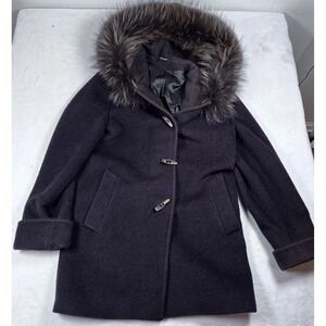 Piacenza Coat Womens 6 Brown Mohair Finn Raccoon Fur Hood Toggle Made Italy‎